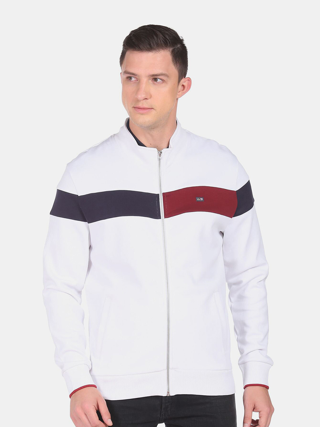 Arrow Sport Men White Colourblocked Long Sleeves Bomber Jacket