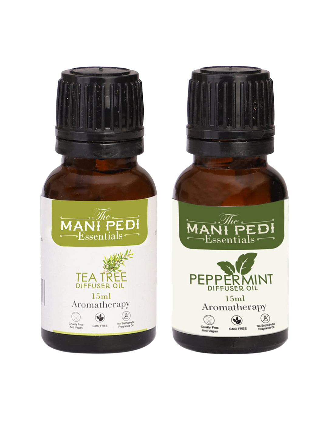 The Mani Pedi Essentials Set Of 2 Brown Tea Tree & Peppermint Diffuser Oils 15 ml