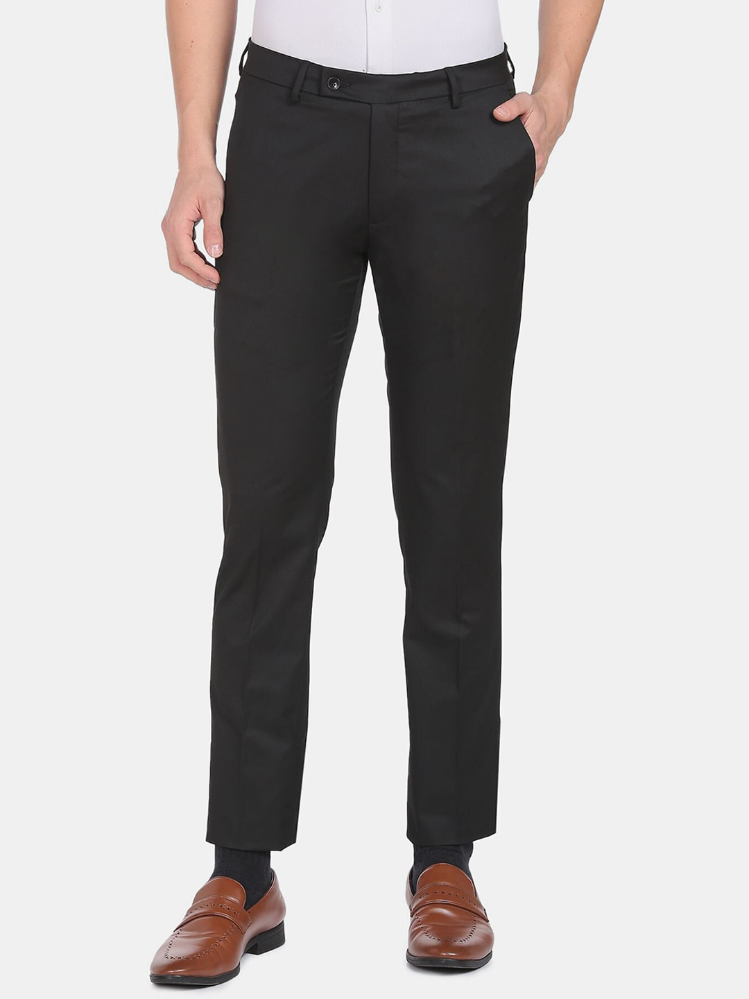 Arrow Men Black Solid Slim Fit Formal Trousers