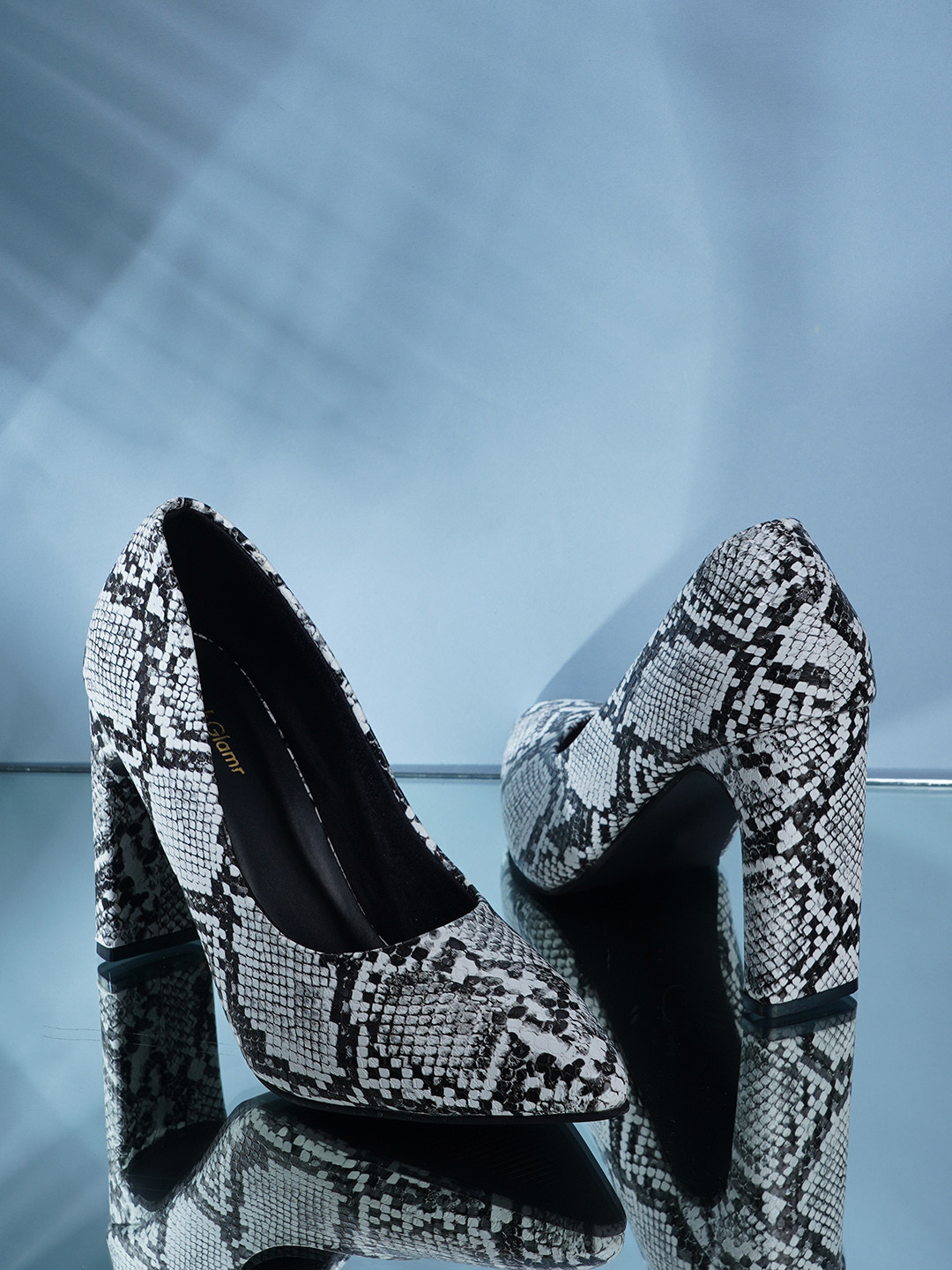 Get Glamr White & Black Textured Block Pumps