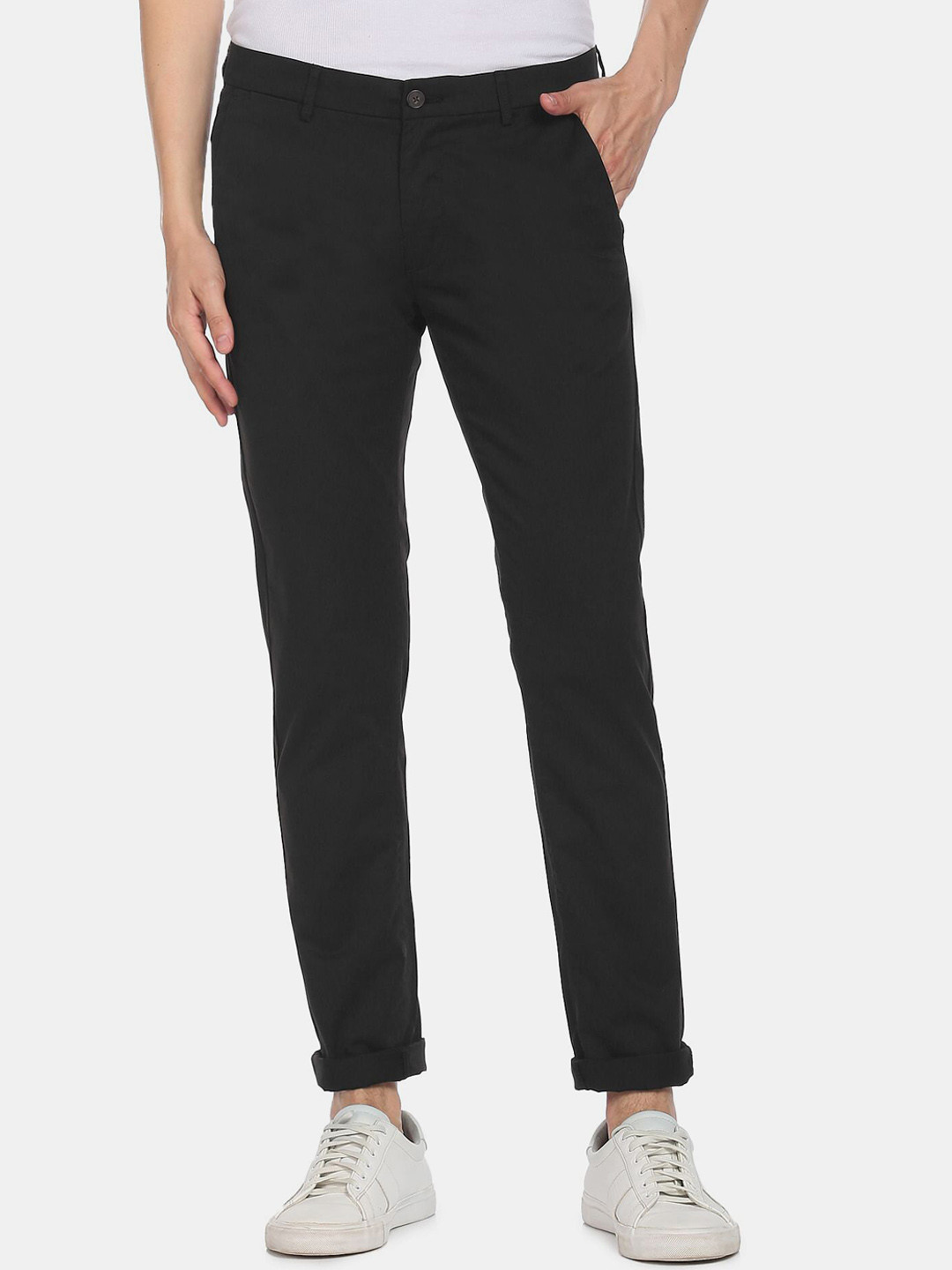 Arrow Sport Men Black Solid Cotton Casual Trousers