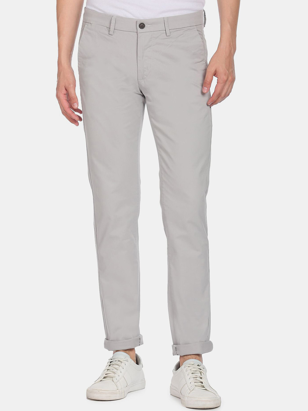 Arrow Sport Men Grey Solid Cotton Slim Fit Casual Trousers