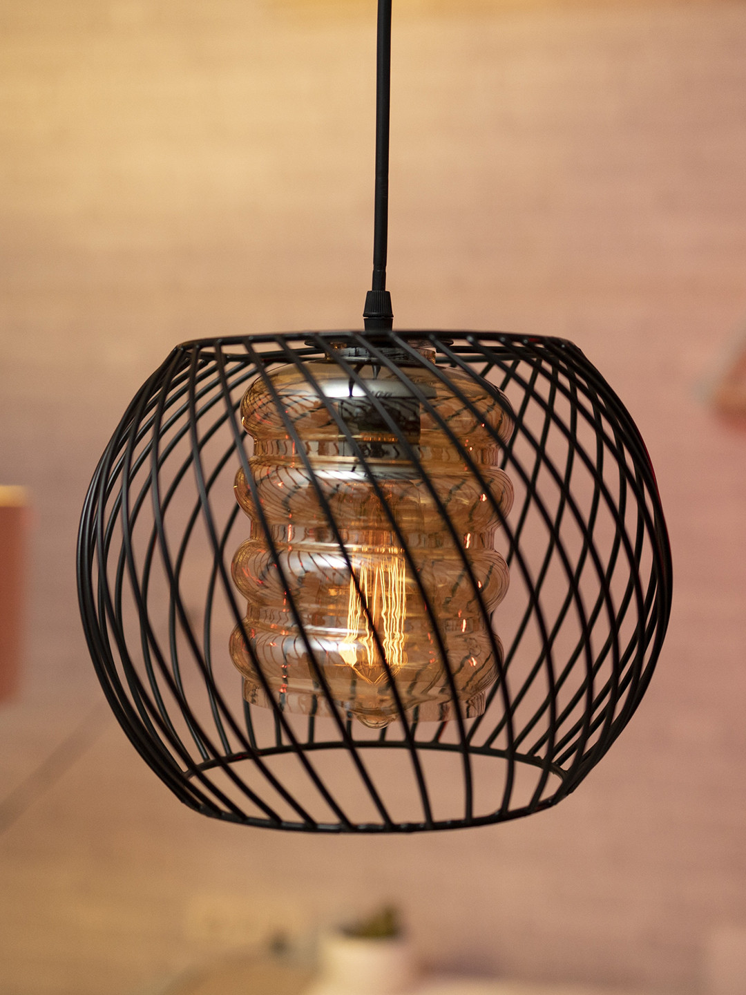 Homesake Black Textured Twister Cage Pendant Lighting Ceiling Lamp