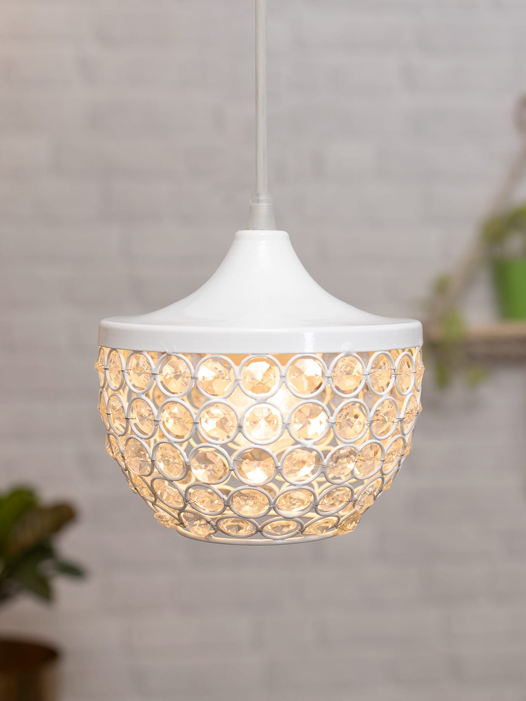 Homesake White Crystal-Studded Hanging Ceiling Light