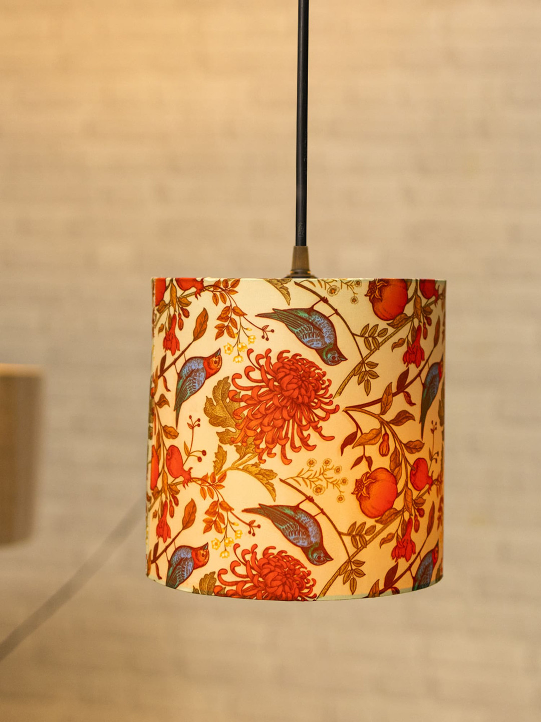 Homesake White & Orange Printed Hanging Drum Lamp Shade