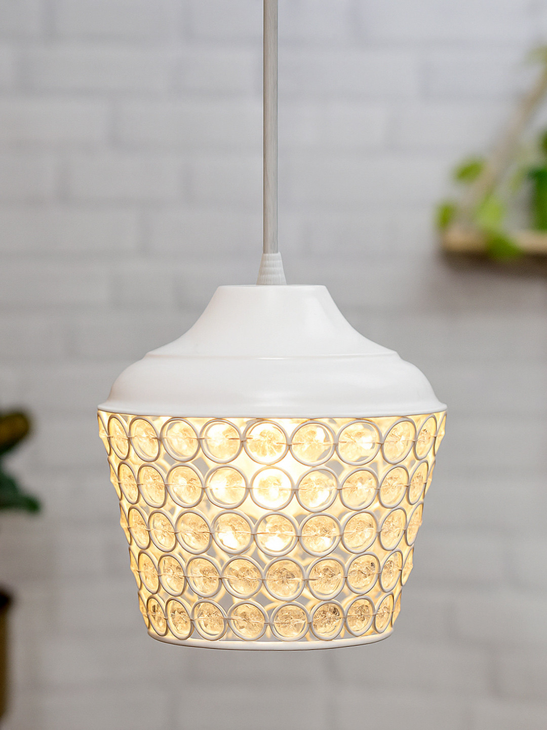 Homesake White Textured Cuboidal Hanging Pendant Lamp