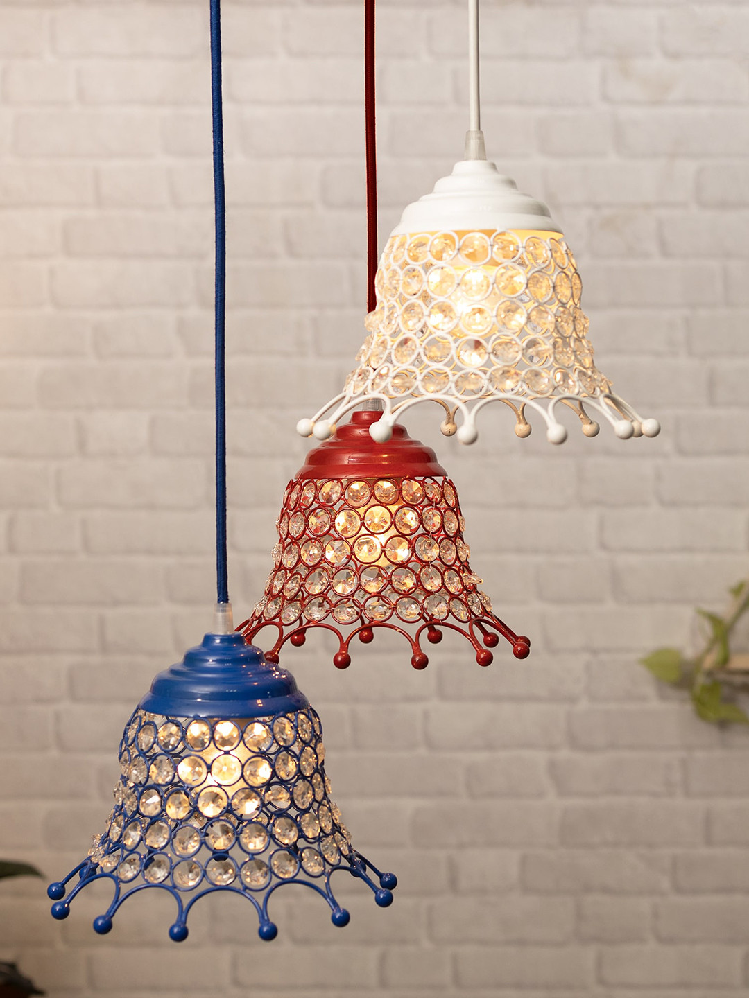 Homesake Blue & White 3-Light Cluster Hanging Ceiling Lamp