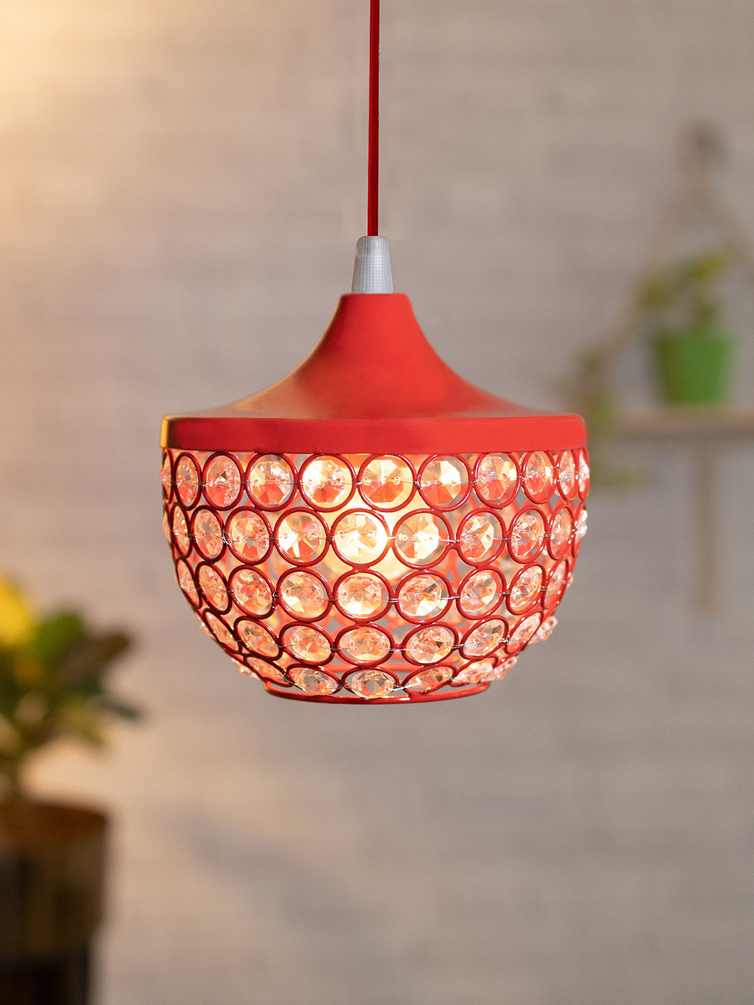 Homesake Red Solid Crystal Hanging Goblet Ceiling Lamps