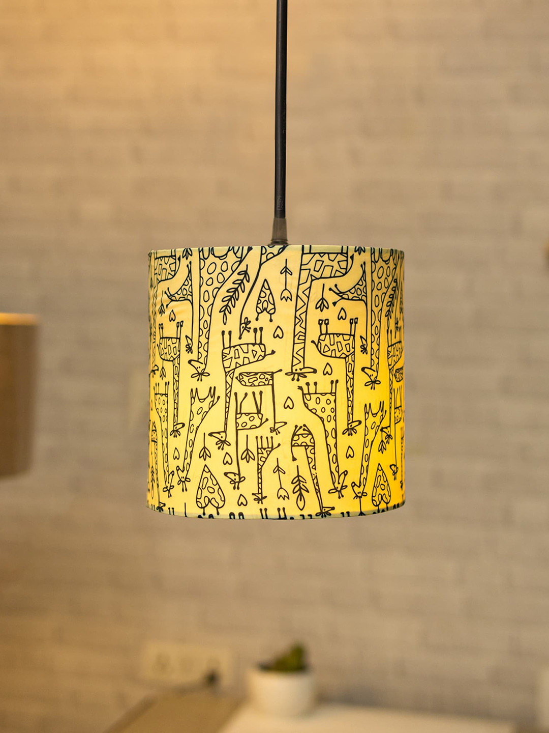 Homesake Yellow Savanna Printed Hanging Drum Ceiling Lamps
