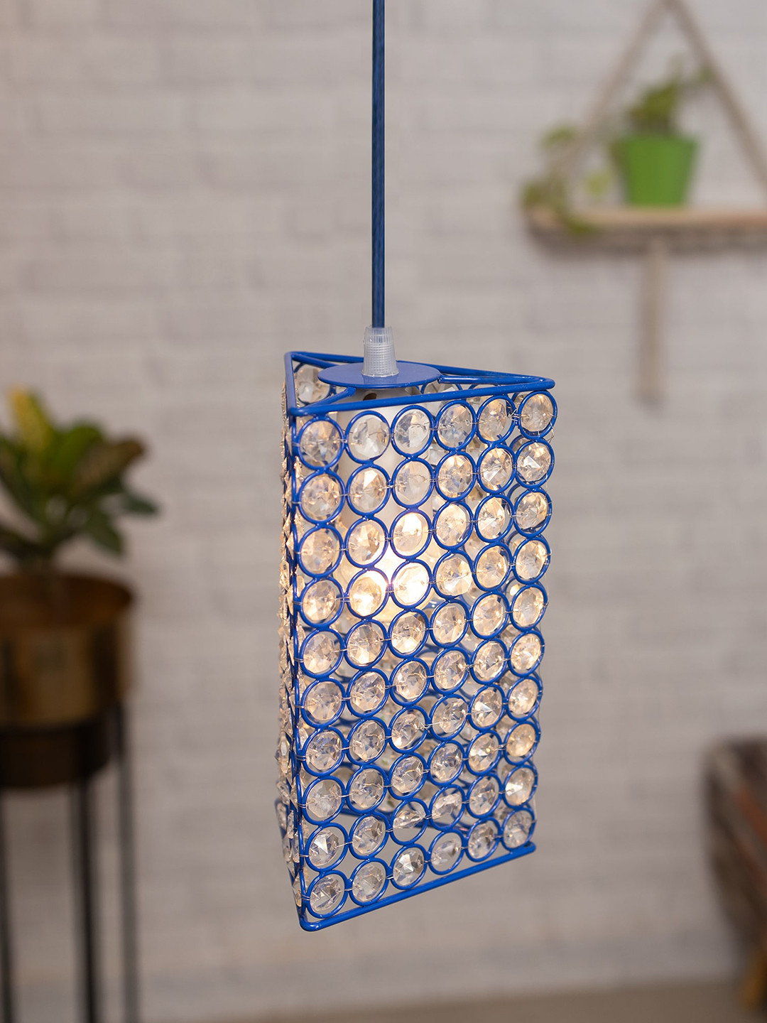 Homesake Blue Solid Triangle Hanging Pendant Lamp
