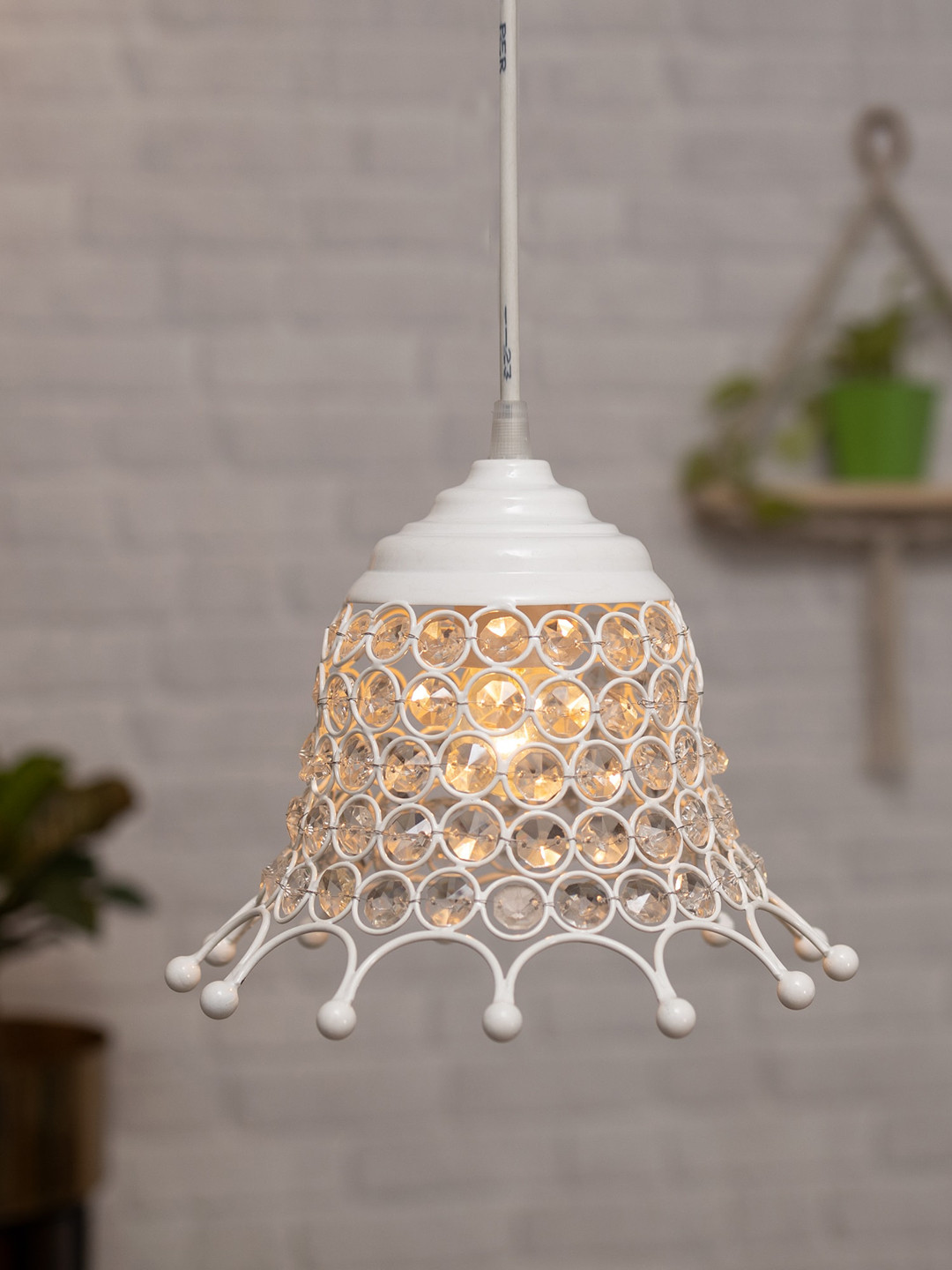 Homesake White Textured Umbrella Glossy Hanging Crystal Pendant Ceiling Lamp