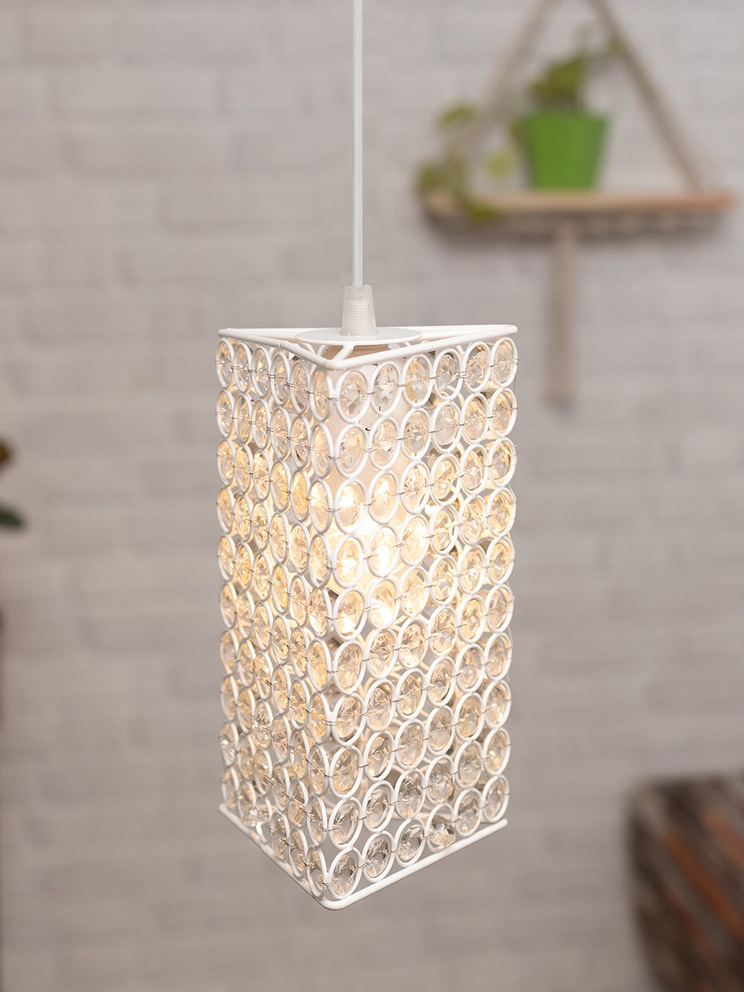 Homesake White Textured Triangle Glossy Hanging crystal Pendant Ceiling Light