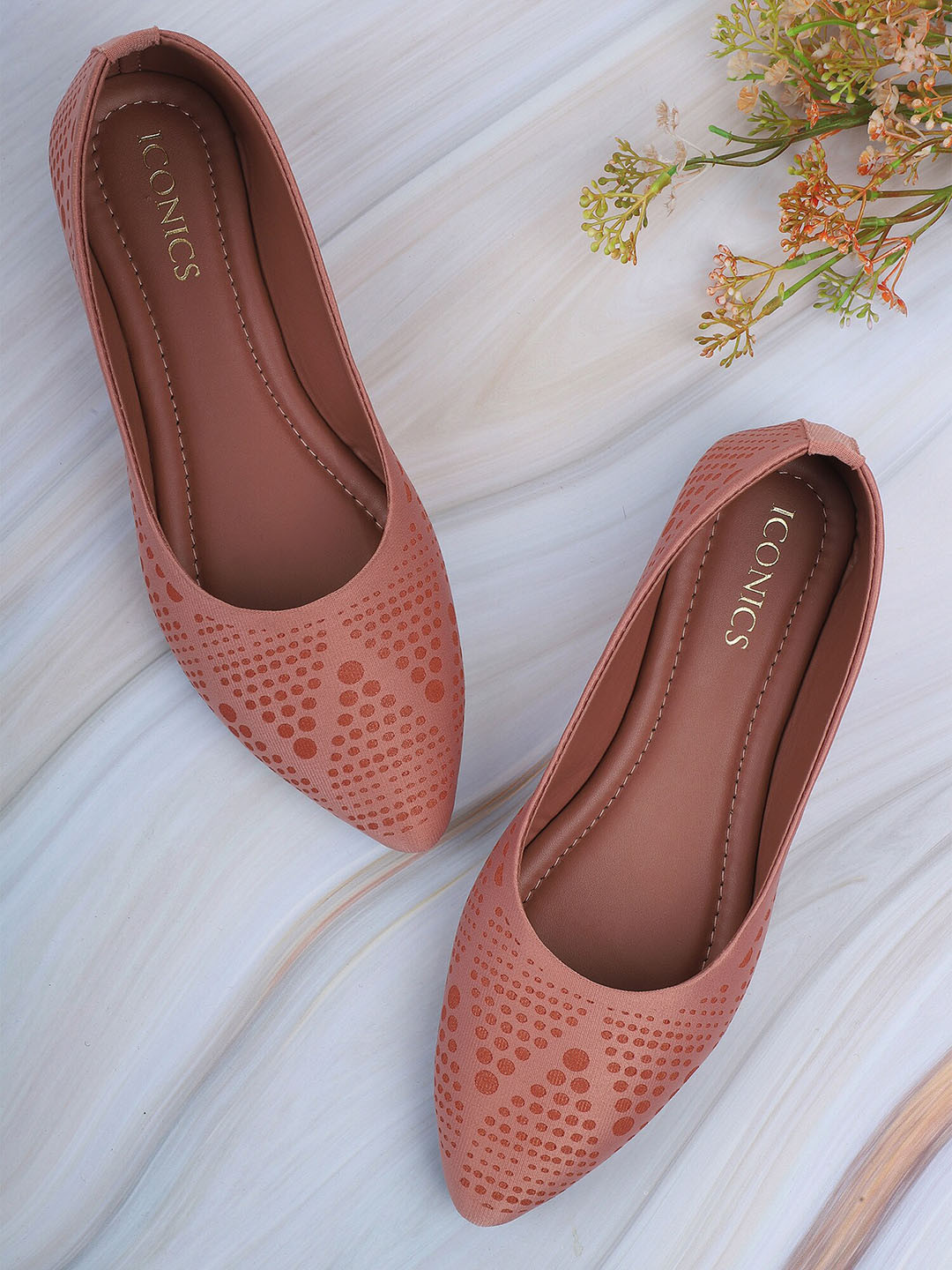 ICONICS Women Pink Printed Ballerinas Flats