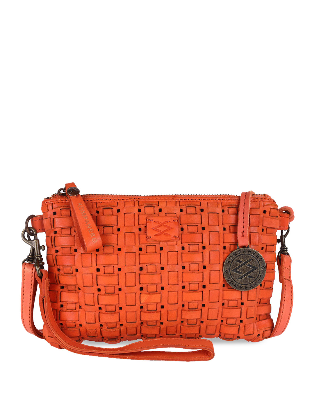 KOMPANERO Orange Leather Structured Sling Bag