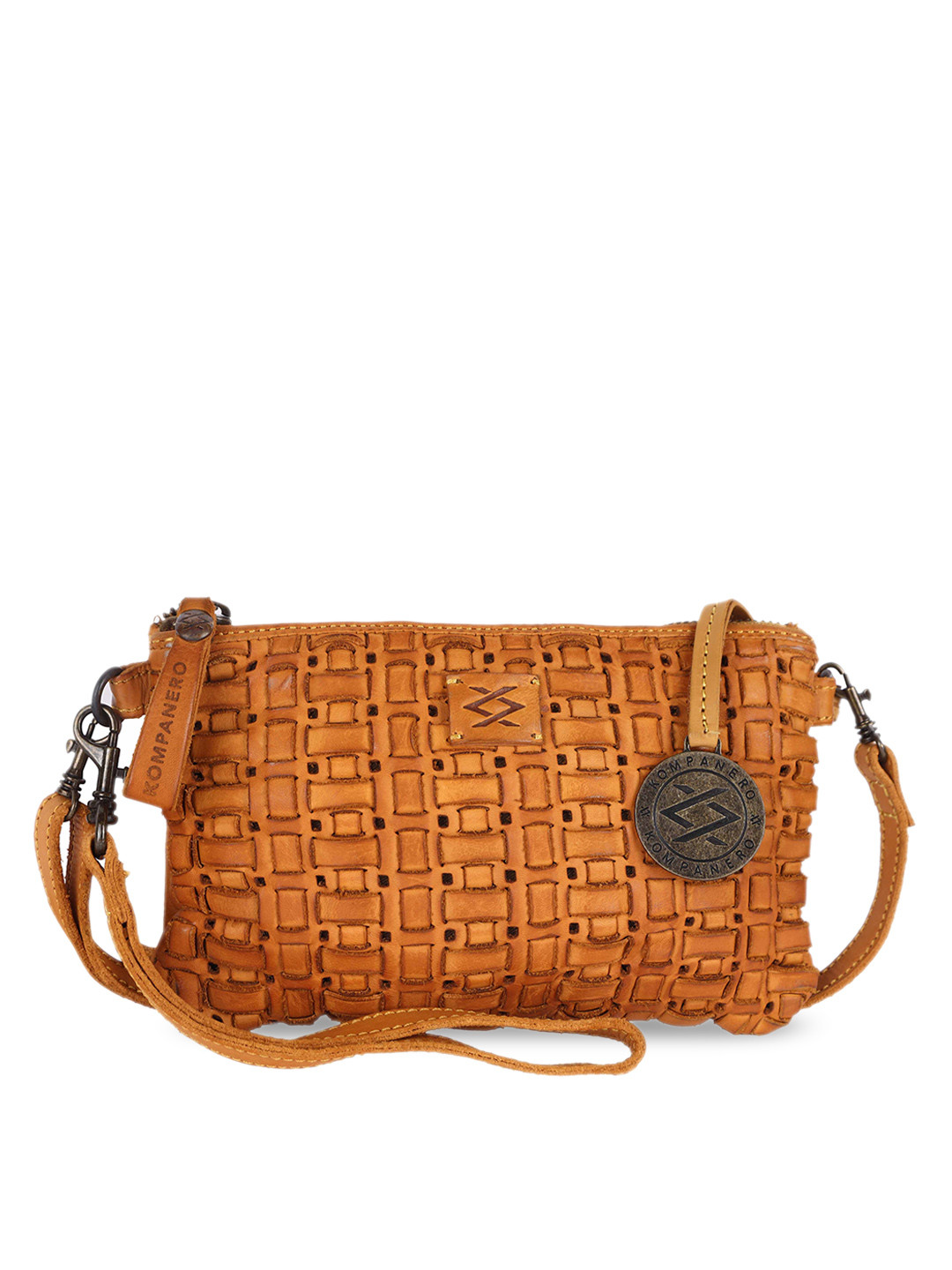 KOMPANERO Women Mustard Leather Structured Sling Bag