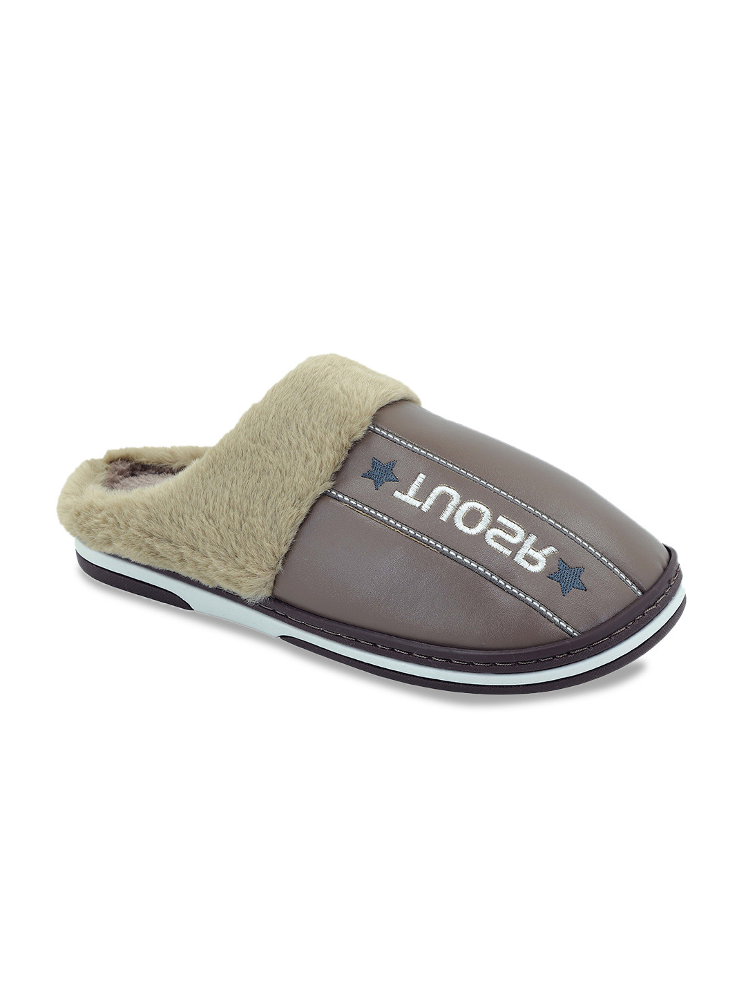 CASSIEY Men Brown & White Printed Fur Room Slippers