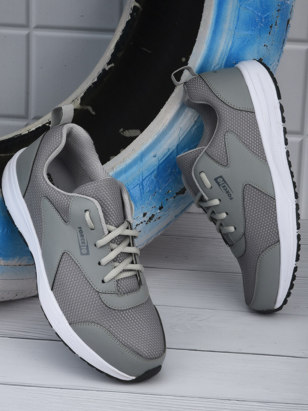 Liberty Men Grey Mesh Running Non-Marking Shoes