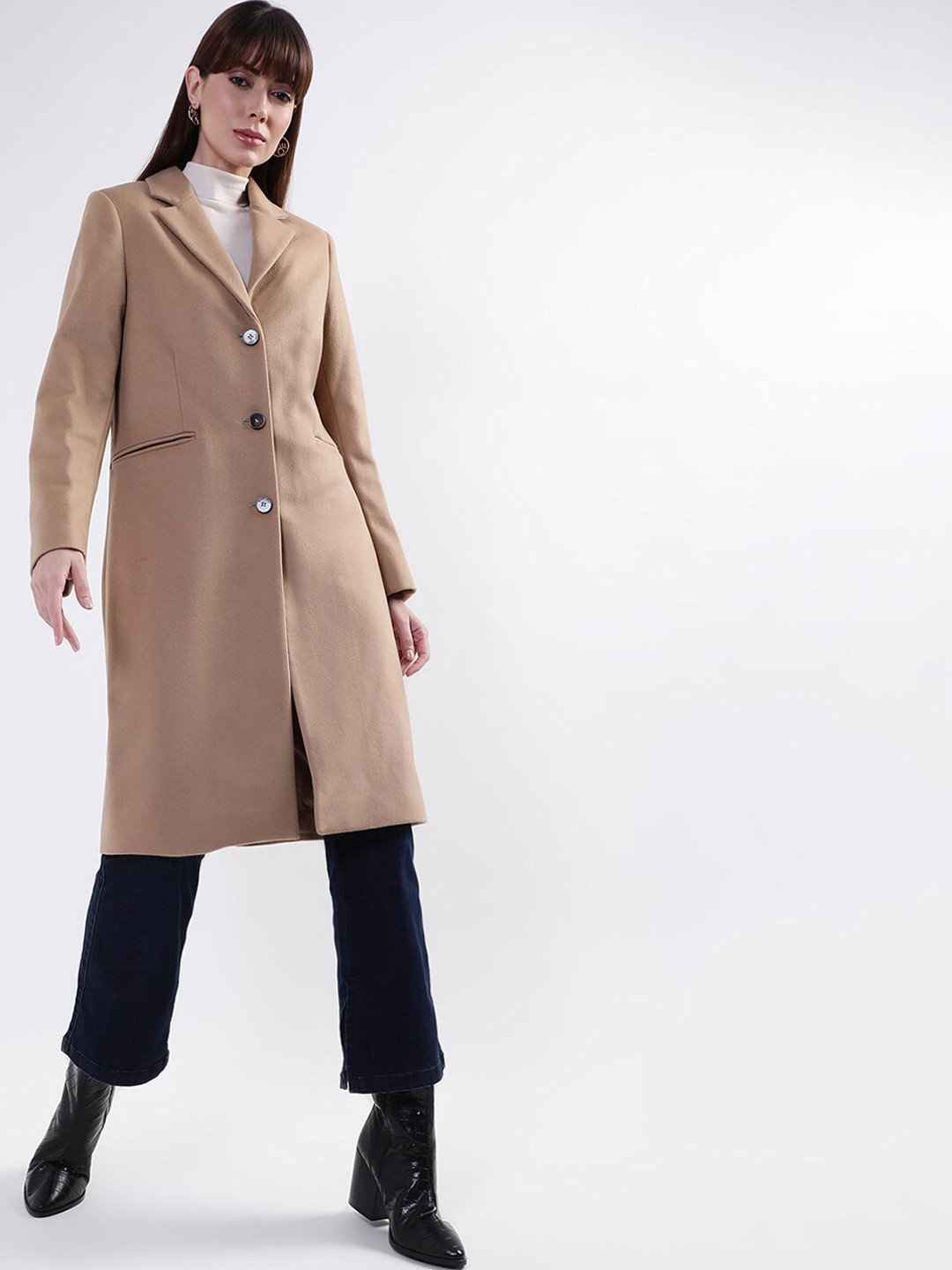 GANT Women Beige Solid Over Coats