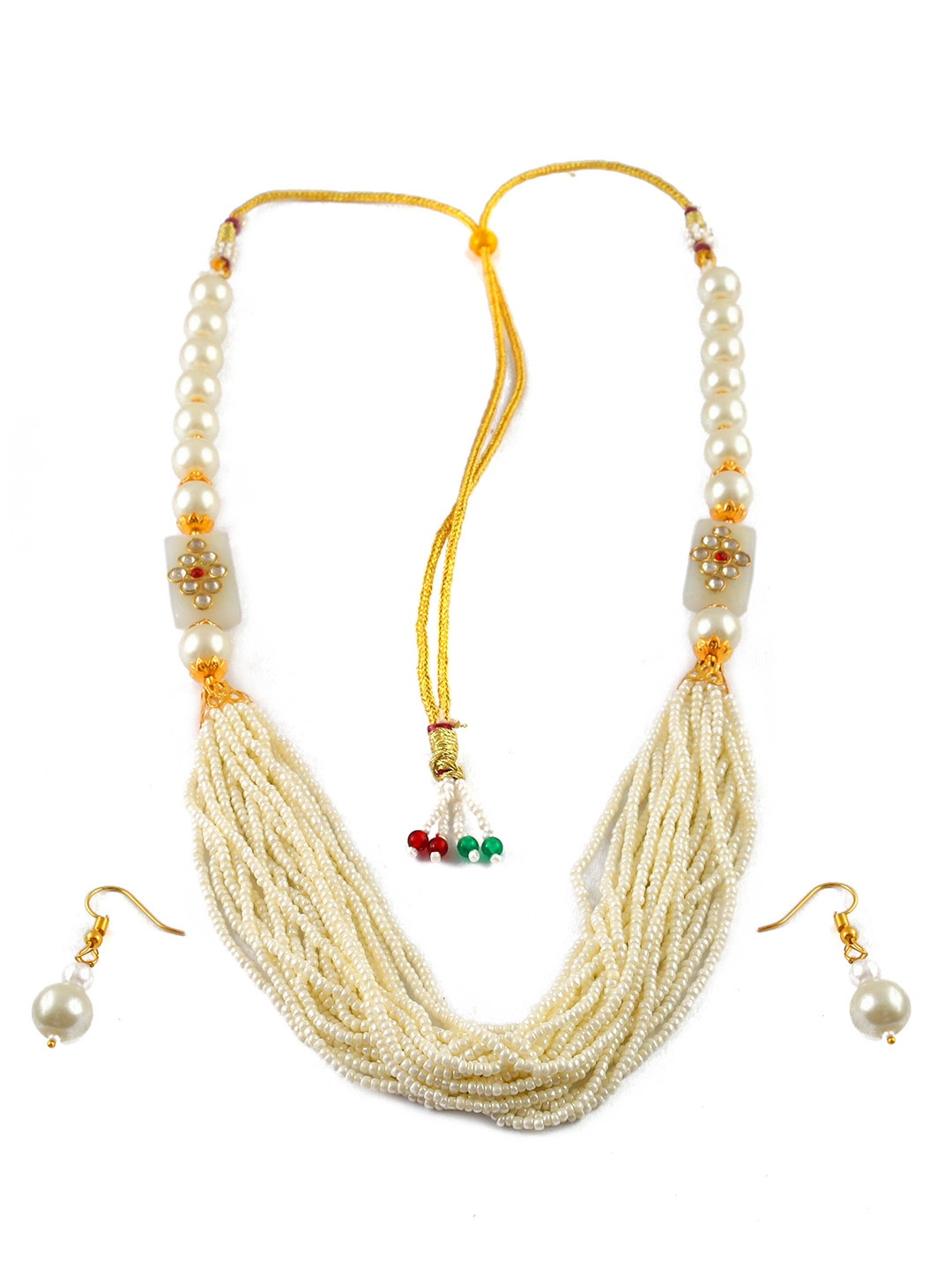 Jewar Mandi Gold-Plated & White Strand Pearl Beaded Jewellery Set