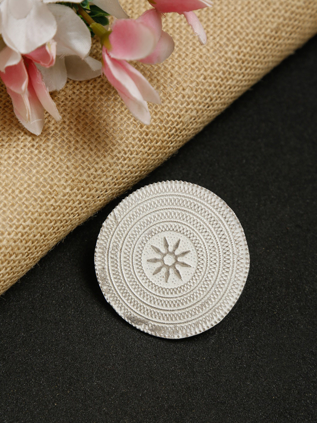 Dhrohar Oxidised White & Gold Enamel Ethnic Statement Finger Ring