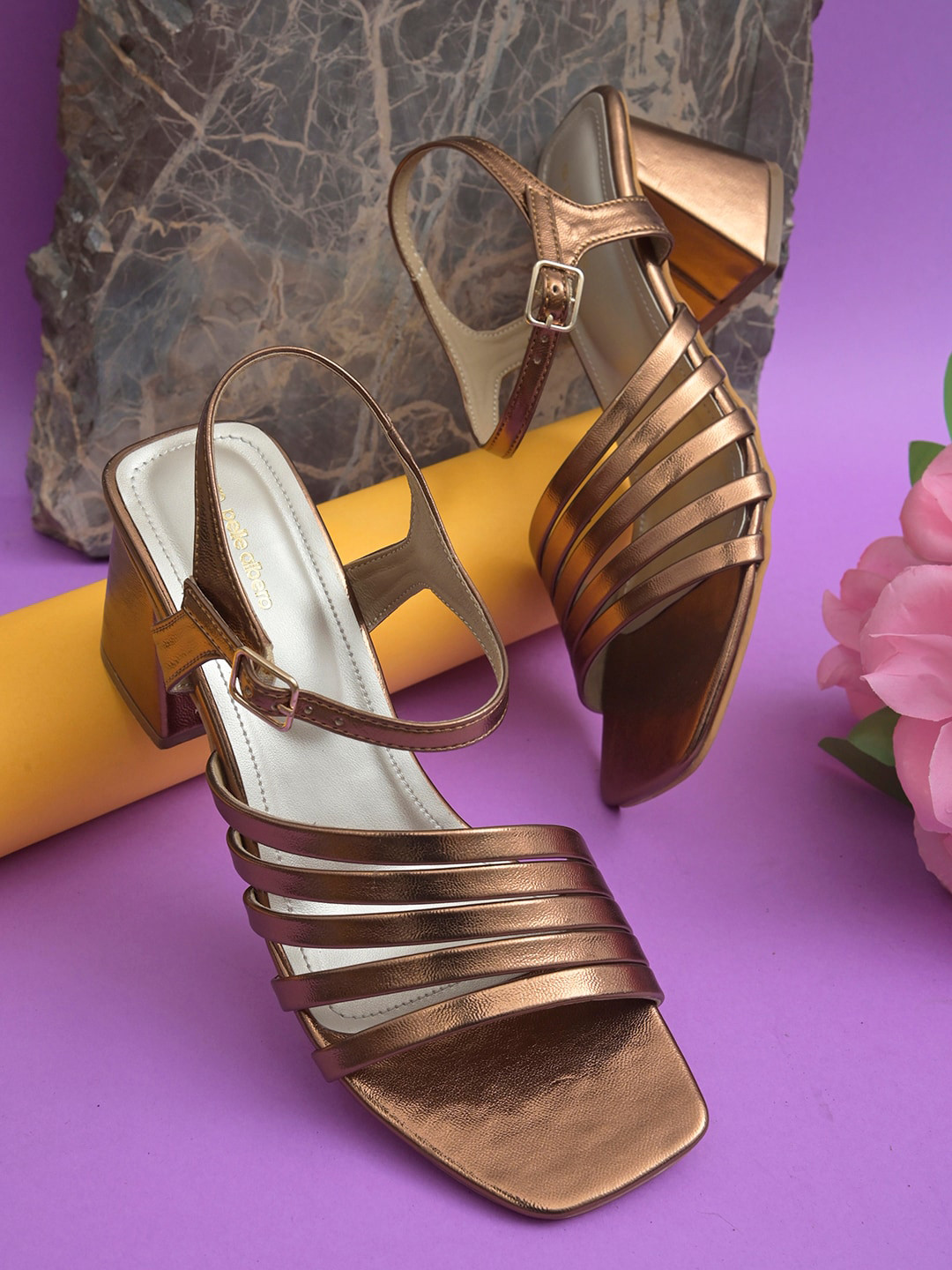 pelle albero Copper Striped Party Block Heels