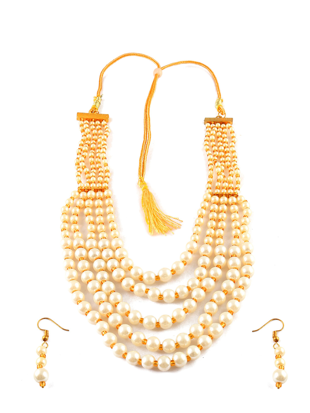 Jewar Mandi Gold-Plated Golden & White Pearls Studded & Beaded Jewellery Set