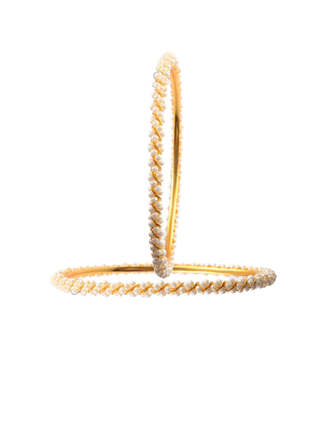 Jewar Mandi Set of 2 Gold-Plated Pearl Rhinestone Floral Design Bangles