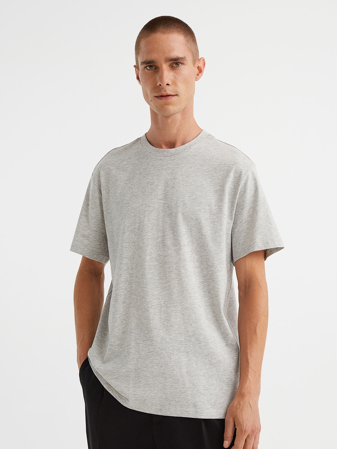 Buy H&M Men Grey Regular Fit Round Neck T Shirt - Tshirts for Men