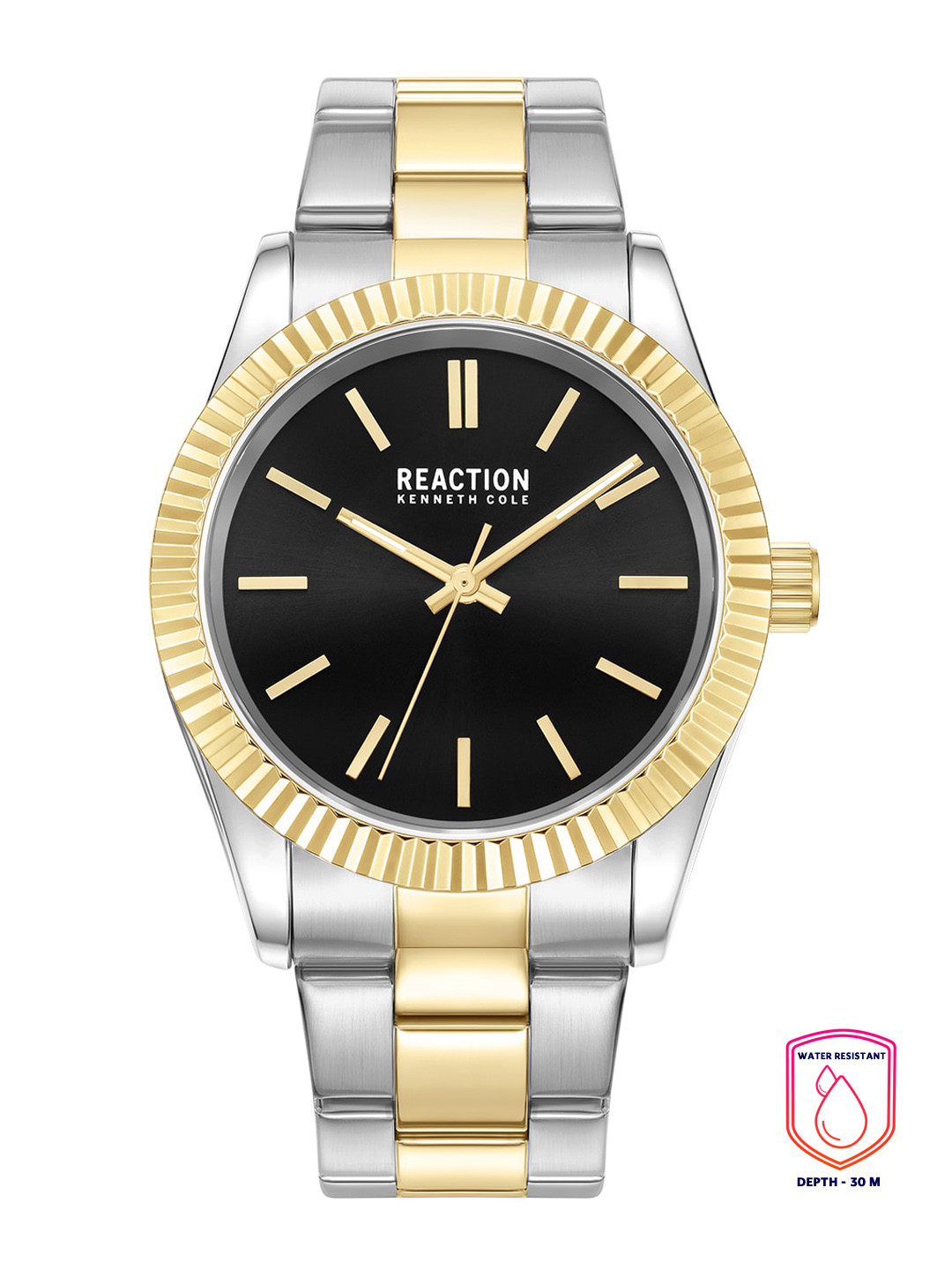 REACTION KENNETH COLE Men Black Dial & Silver Toned Straps Analogue Watch KRWGG9007701