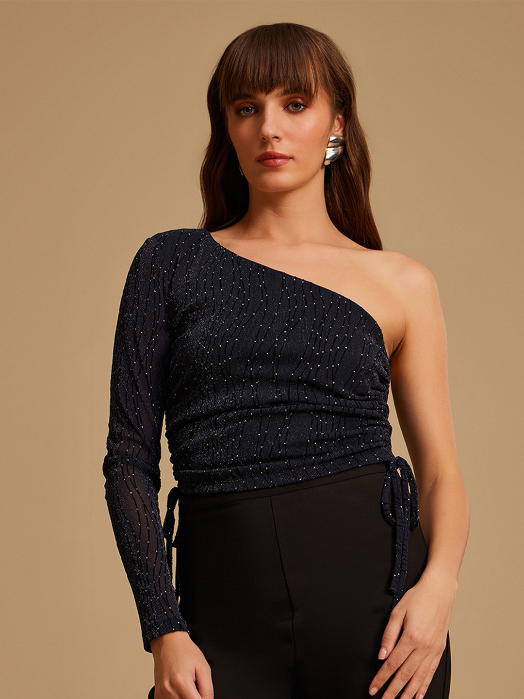Kazo Women Navy Blue One Shoulder Top