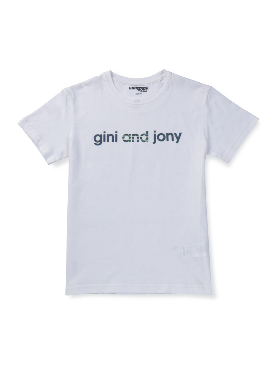 Gini and Jony Boys White Brand Logo Printed Cotton T-shirt