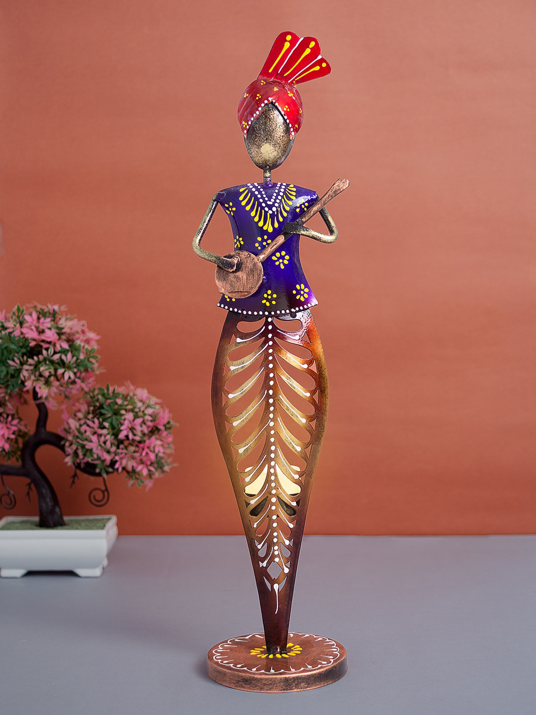 Golden Peacock Purple & Yellow  T-Light Figurine Candle Holder
