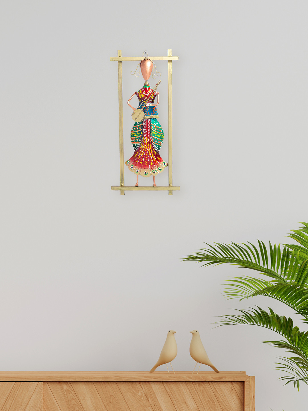 Golden Peacock Musician Lady Metal Ethnic Motifs Matte Hanging Hall Wall Hangings-18.3In