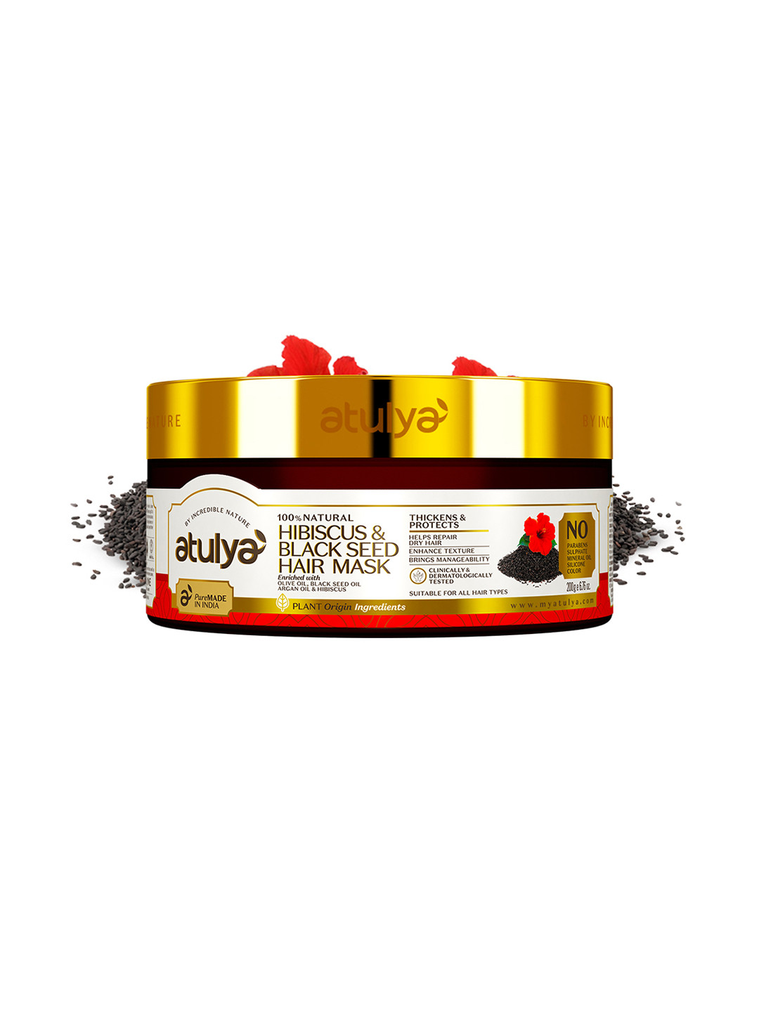 Atulya Hibiscus & Black Seed Hair Mask To Help Repair Dry Hair - 200g