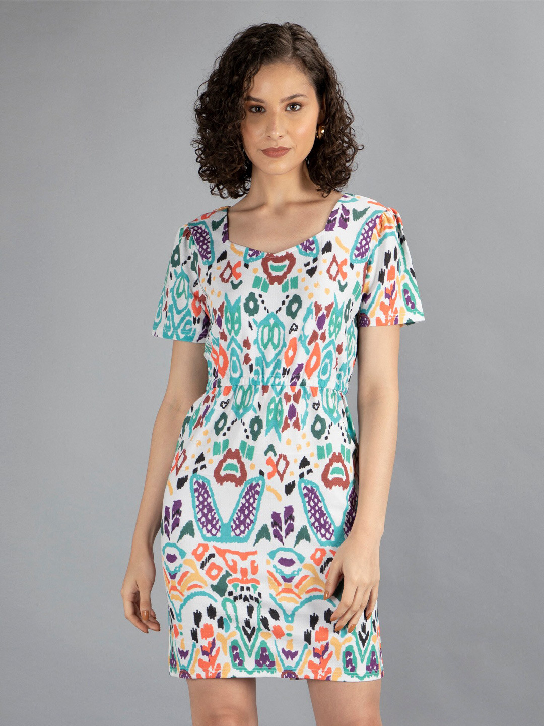 NEUDIS Abstract Printed Short Sleeves Bodycon Dress