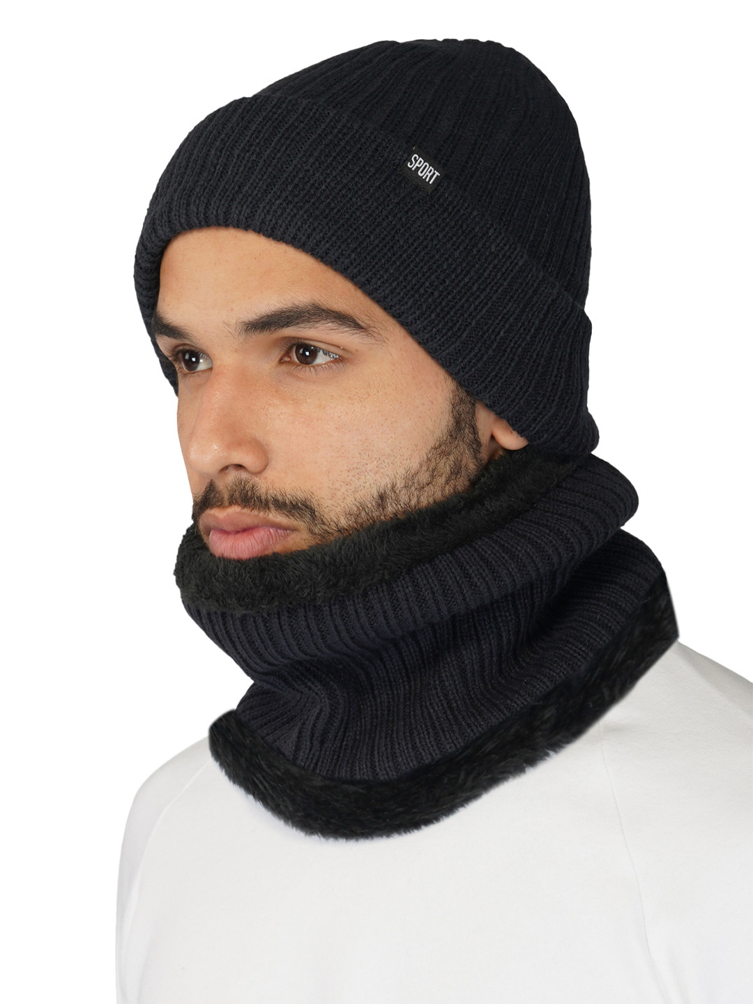 iSWEVEN  Blue Caps with Neck Warmer 2 In1 Beanie