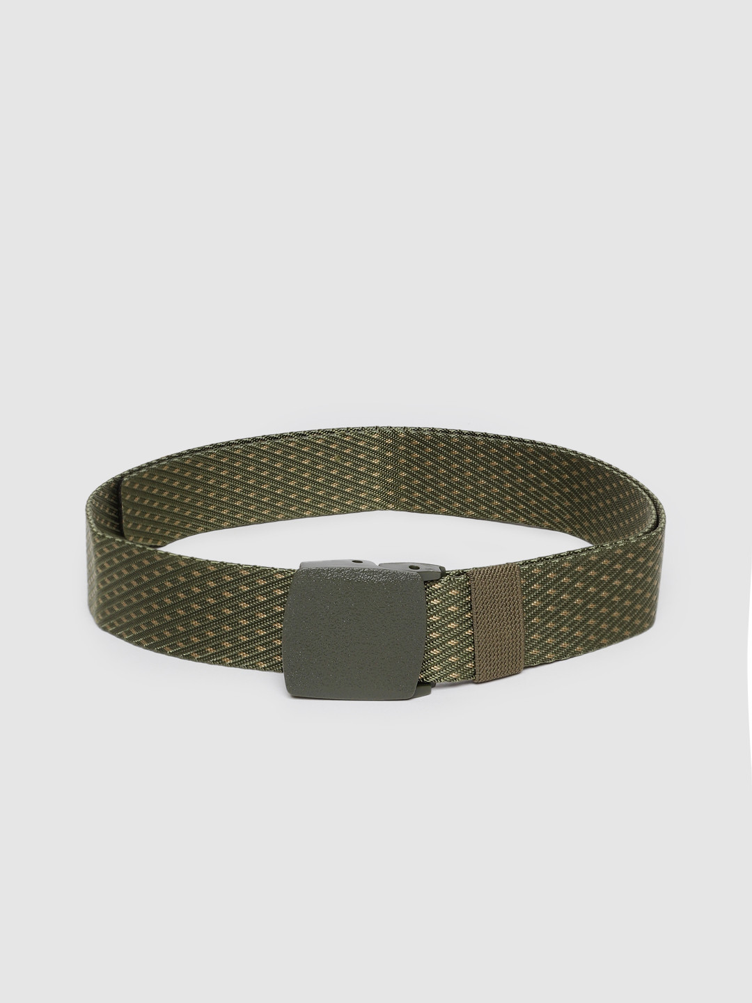 HIGHLANDER Men Olive Green & Beige Woven Design Belt