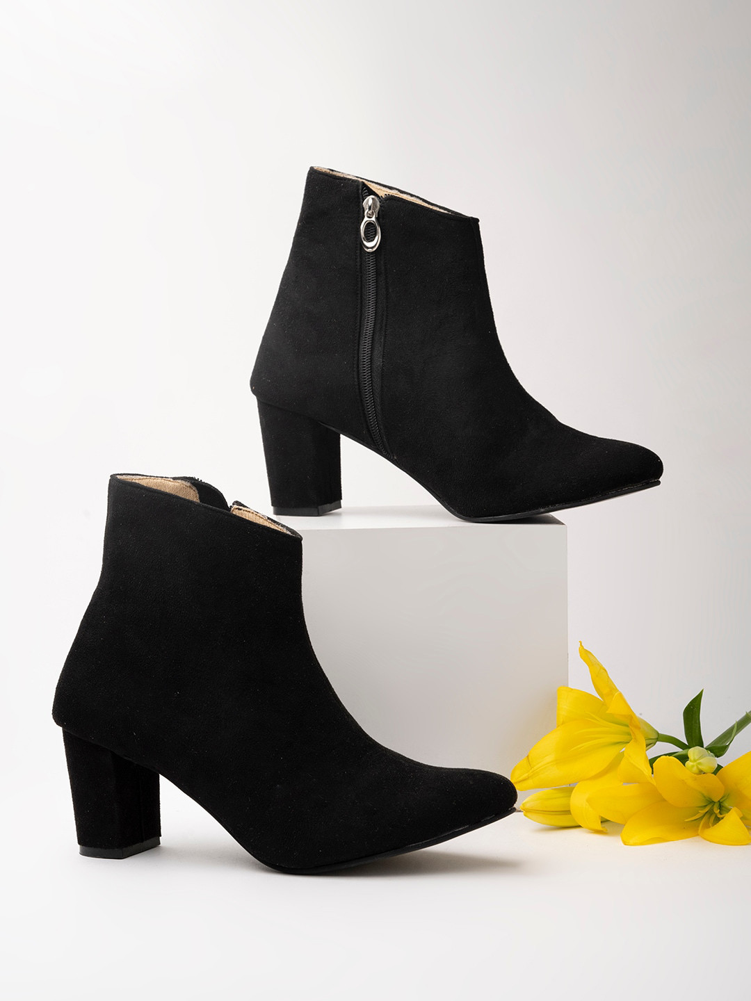 Shoetopia Girls Black  Solid Suede Mid Top Pull-on Boots