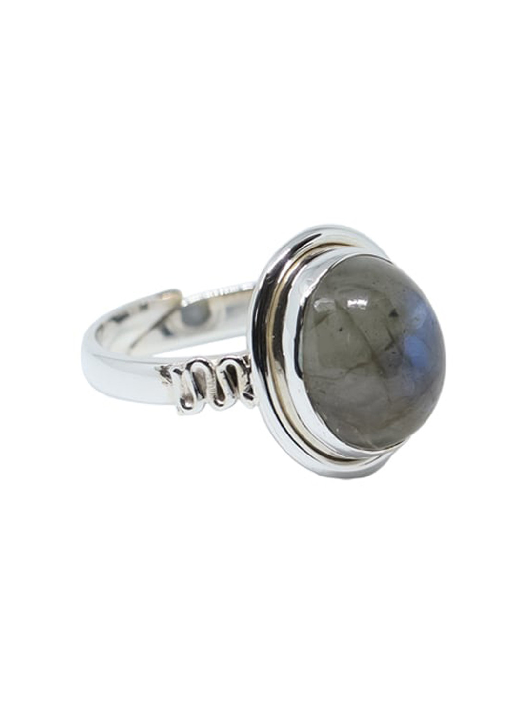 STILSKII Silver-Plated Grey Stone-Studded Adjustable Finger Ring