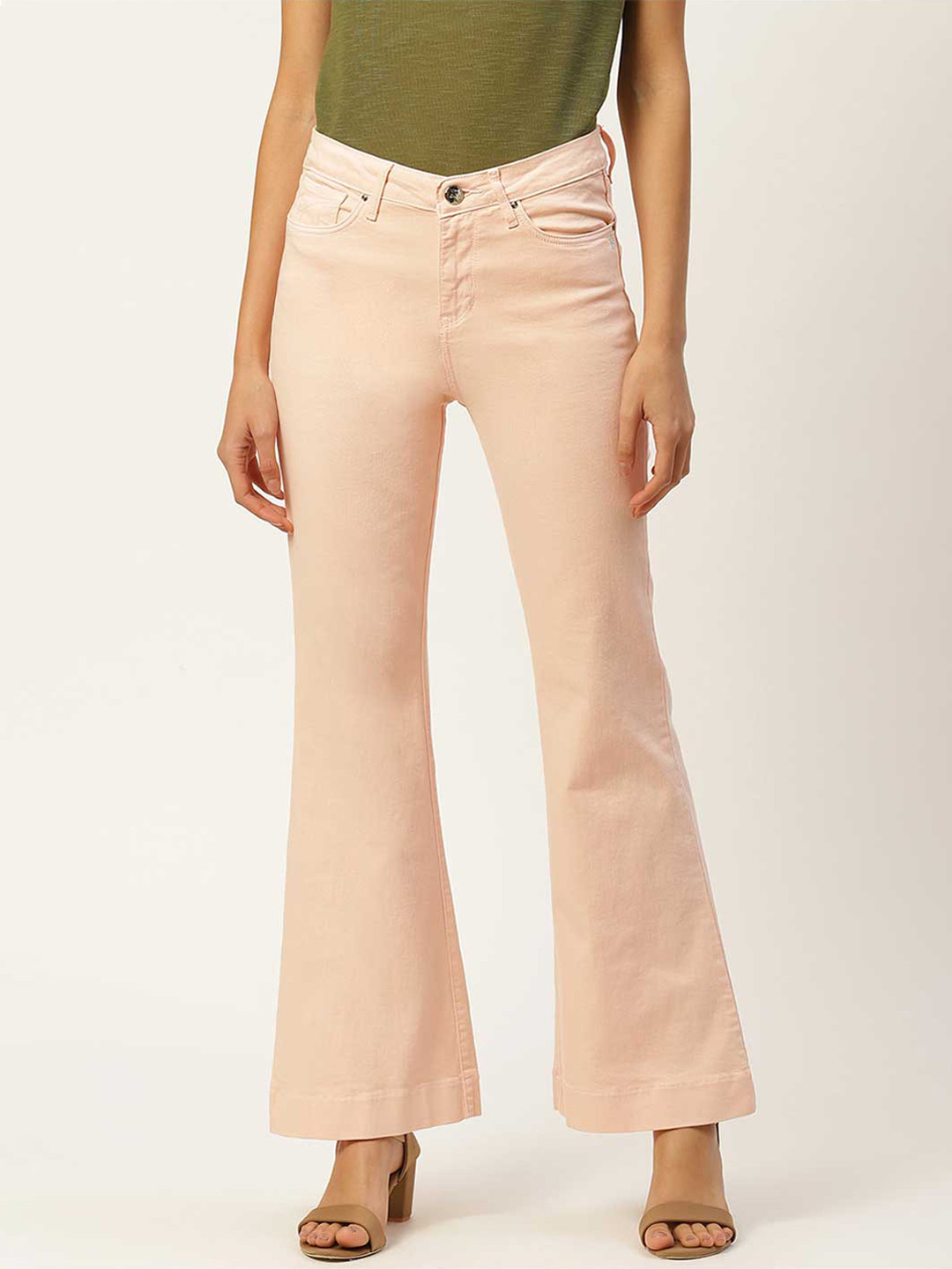 Xpose Women Peach-Coloured Comfort Flared High-Rise Stretchable Jeans