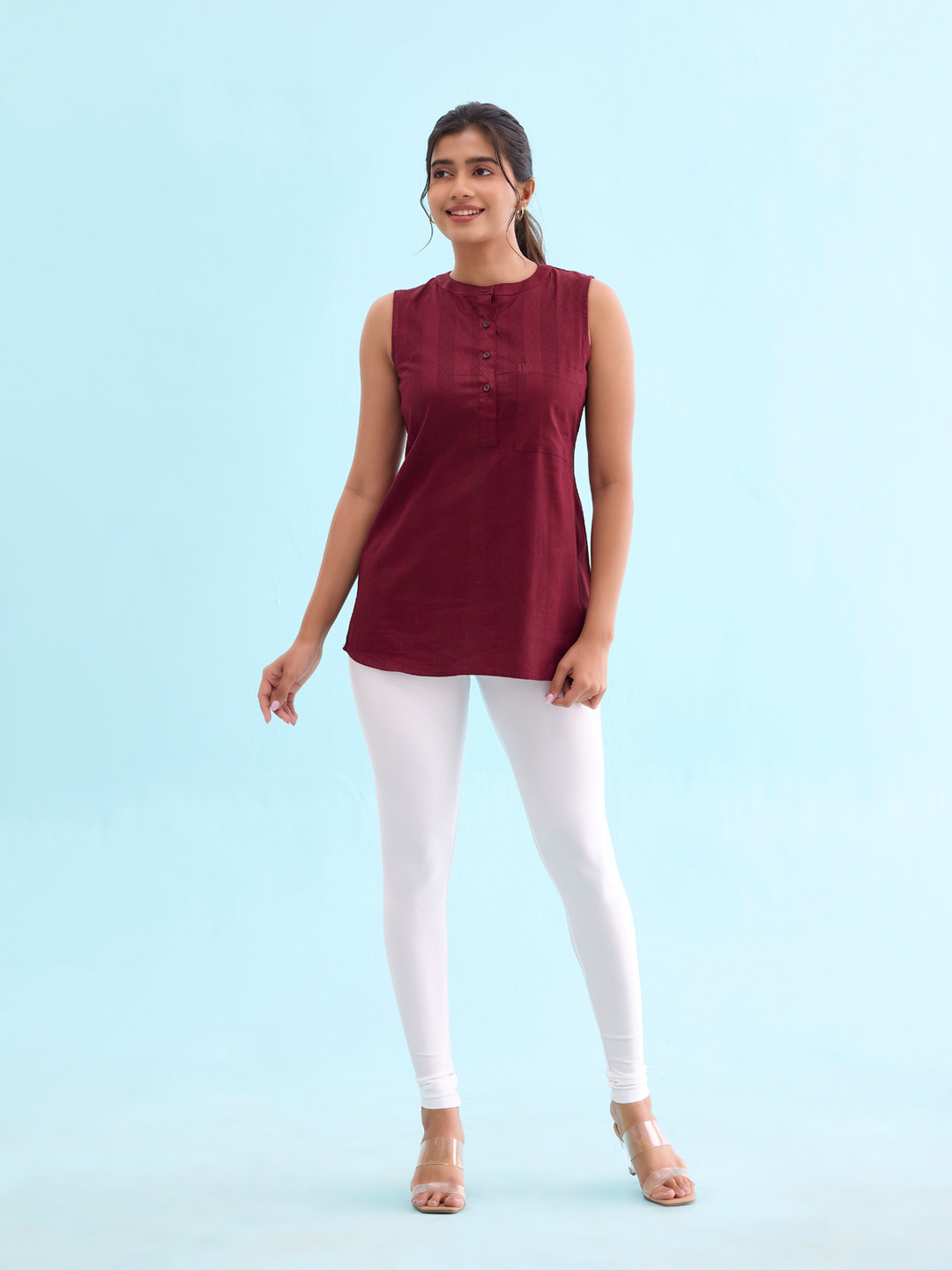 Go Colors Women White Solid Churidar-Length Leggings