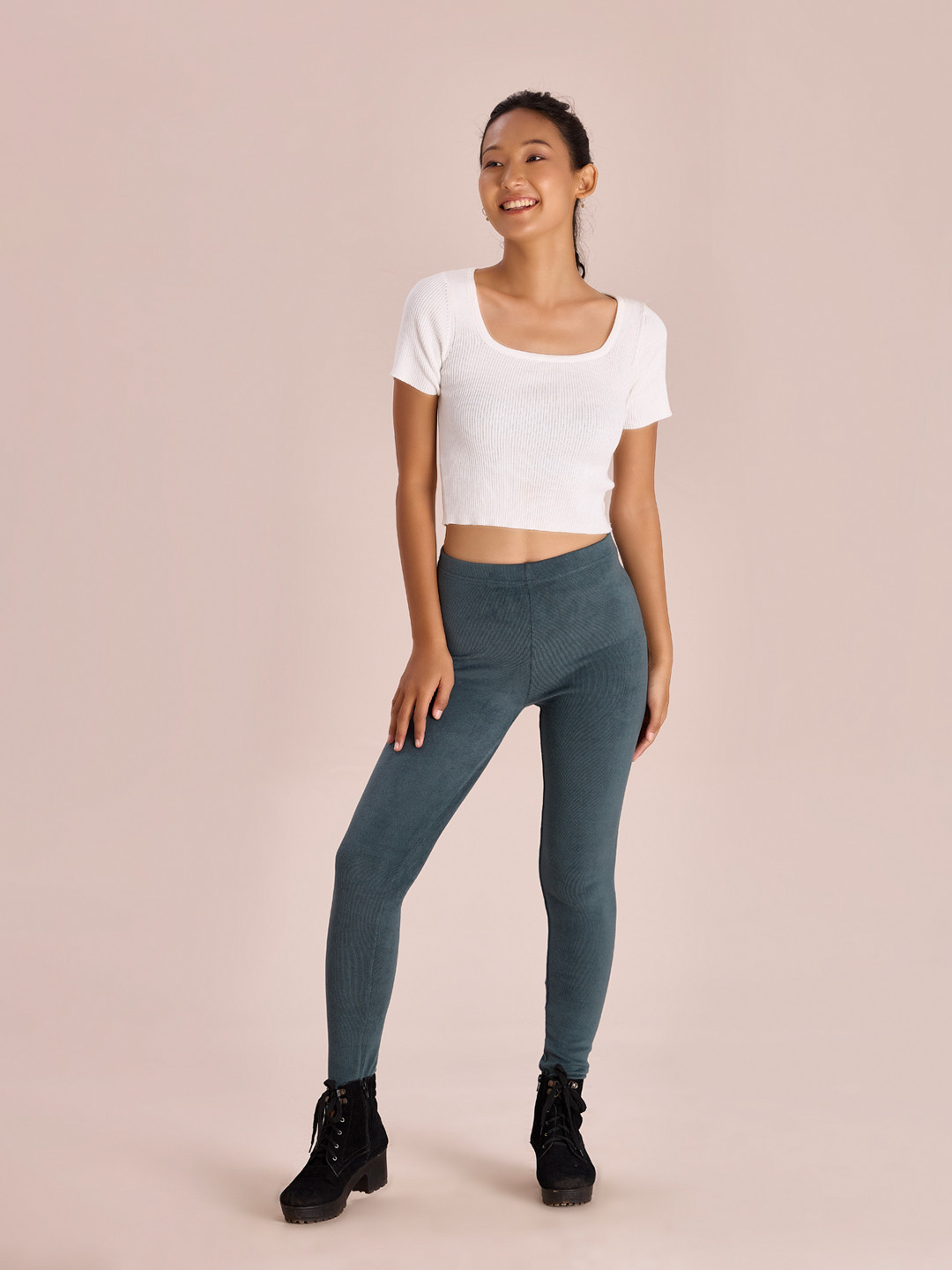 Go Colors Women Olive Grey Solid Slim-Fit Ankle-Length Leggings