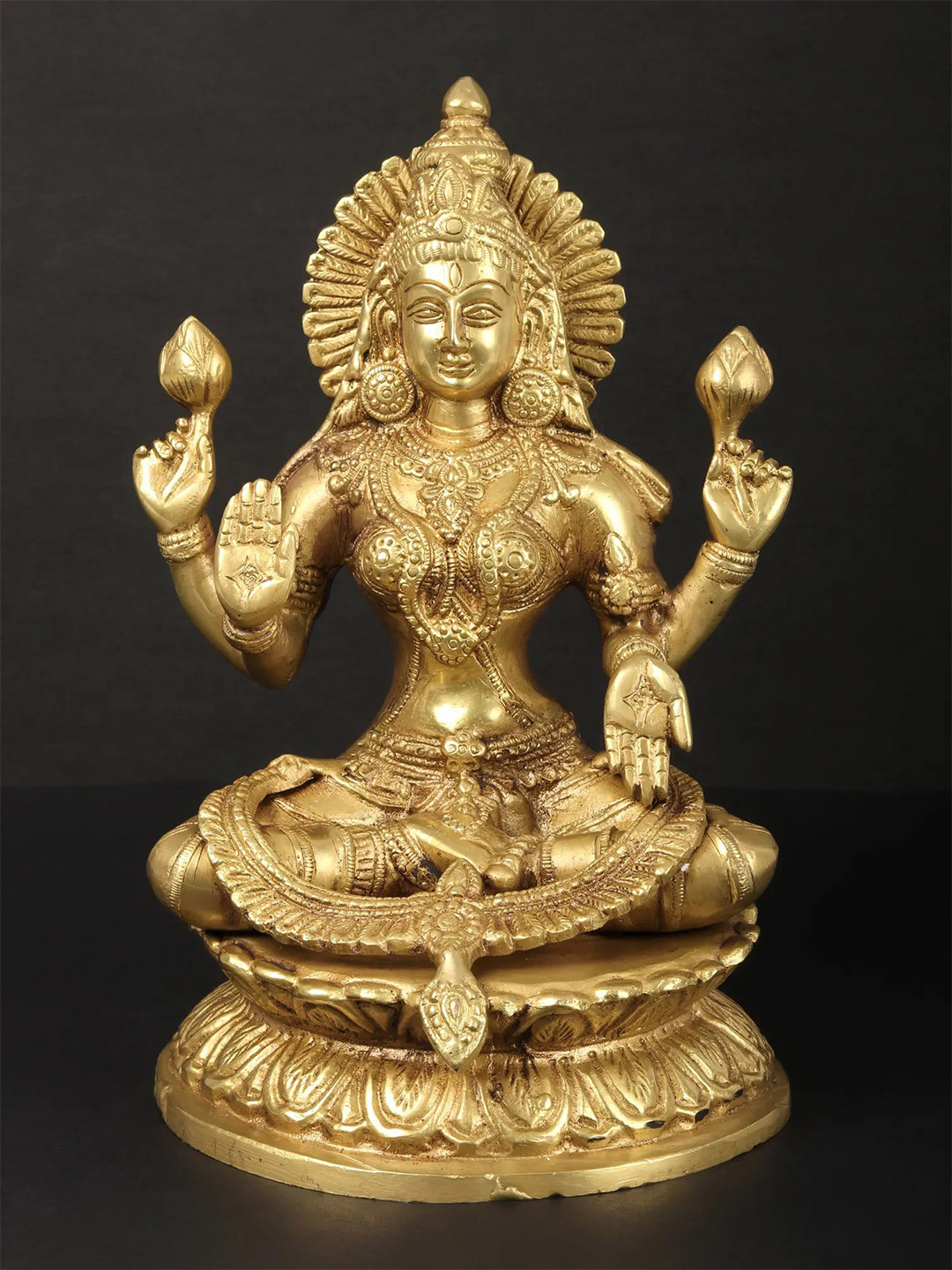 Exotic India Gold-Toned Four-Armed Lakshmi in Abhaya-Mudra Showpiece