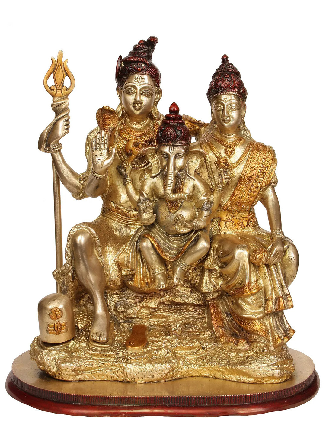 Exotic India Brass Gold-Toned & Brown Shiva-Parvati With Ganesha Showpiece