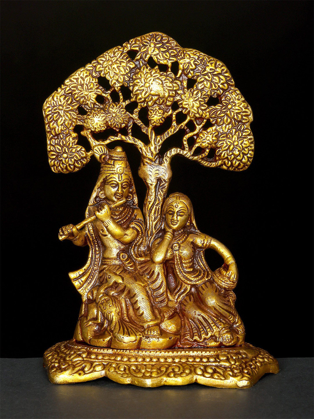 Exotic India Gold Toned Radha Krishna Religious Under The Tree Showpiece