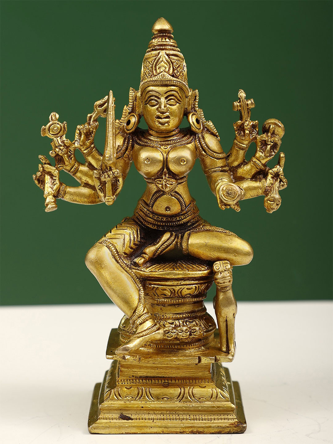 Exotic India Gold Toned Small Ashtabhuja Devi Durga Religious Idol Showpiece
