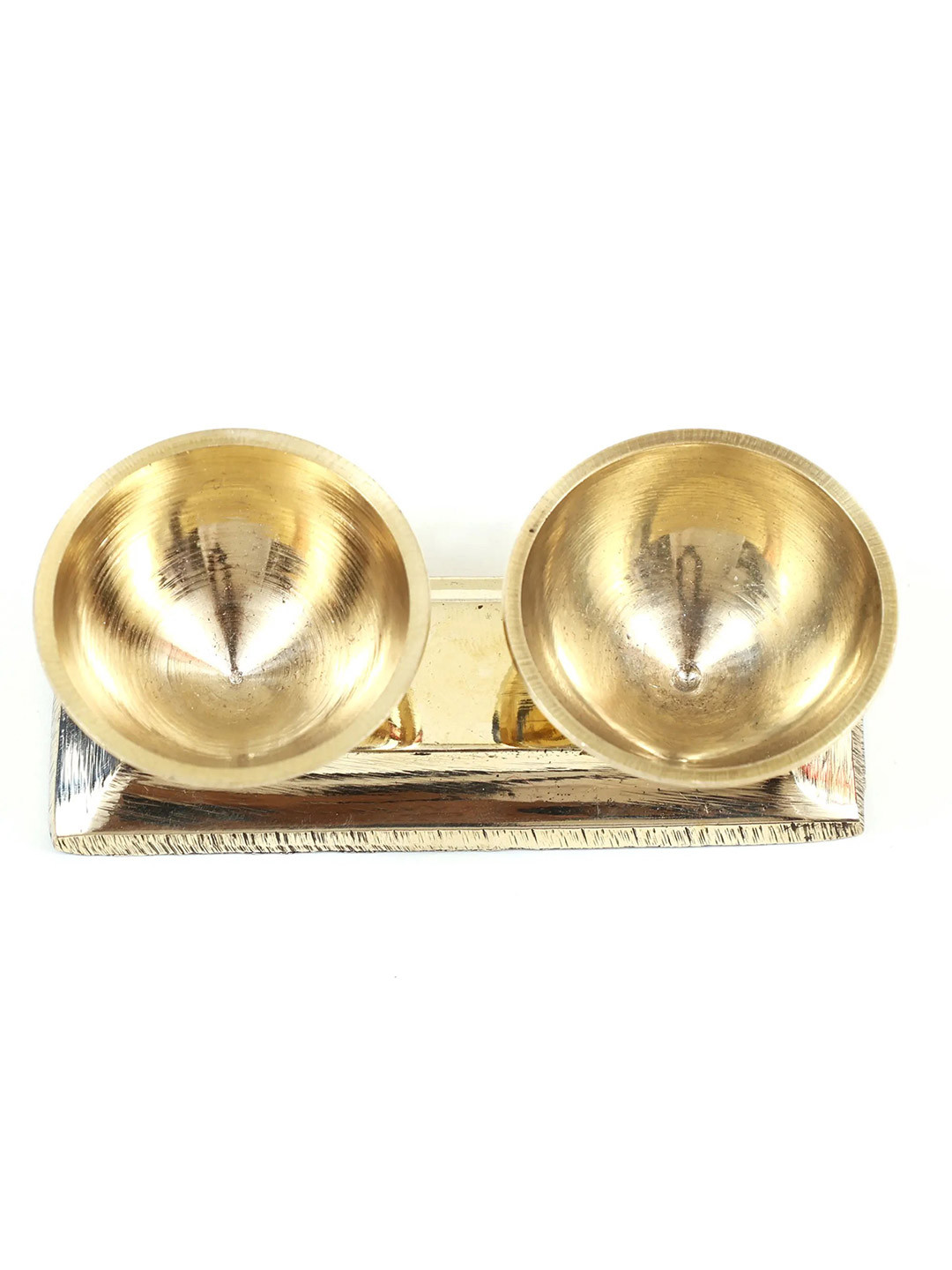 Exotic India Gold Toned Vibuthi and Kumkum Stand Set  Brass Showpiece