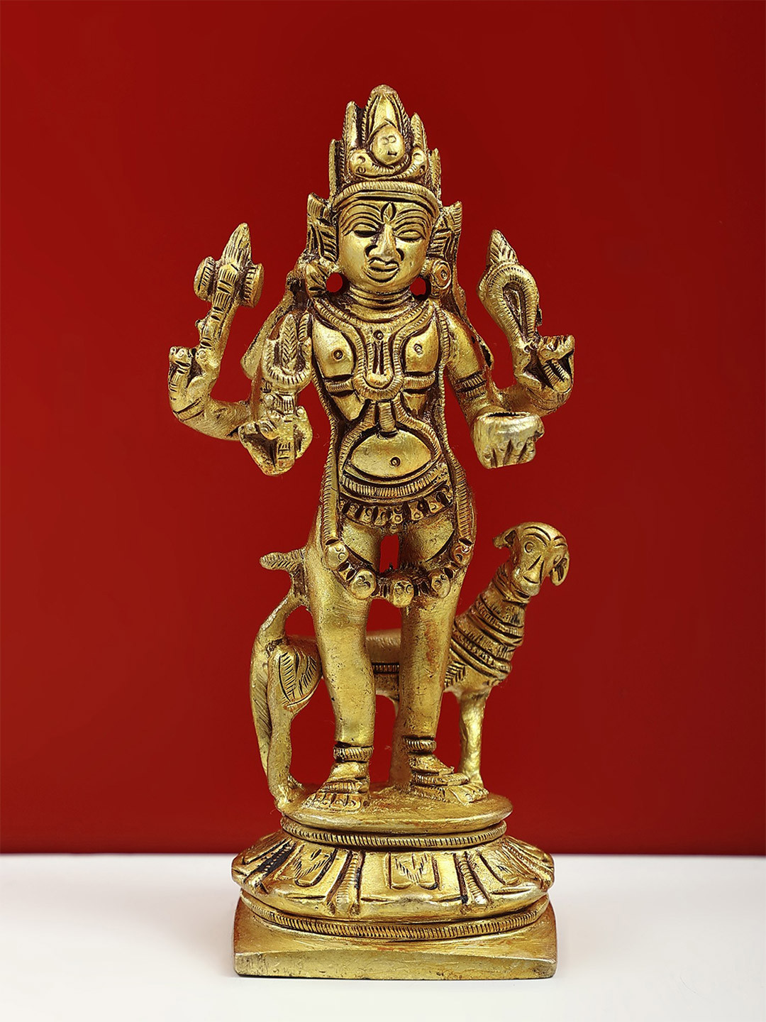 Exotic India Gold Toned Bhairava Brass Showpiece