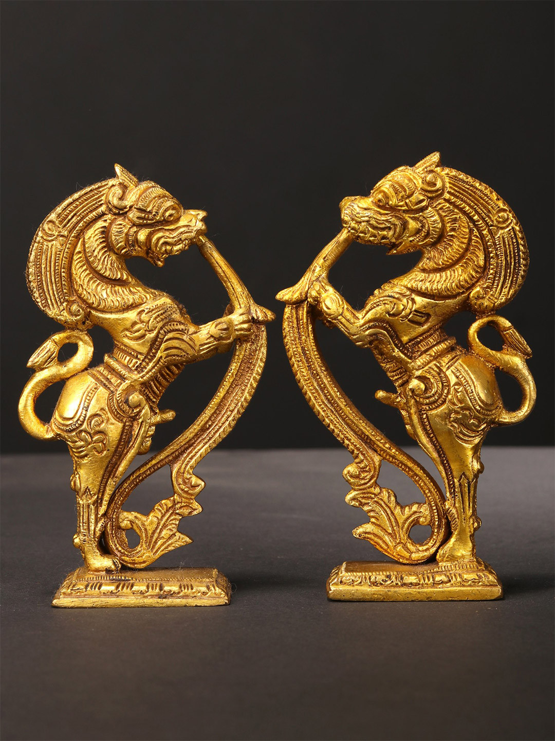 Exotic India Gold-Toned & Black 2 Pieces Yali Brackets Showpieces