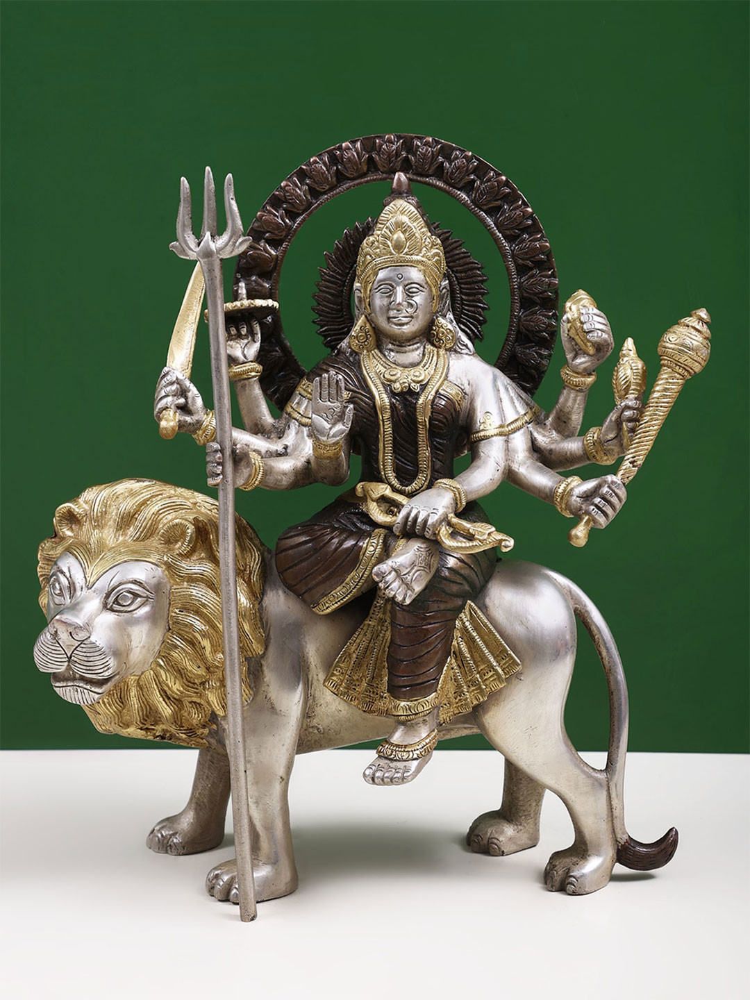 Exotic India Gold Toned & Silver Toned Ashtabhuja Dhari Durga Religious Showpiece